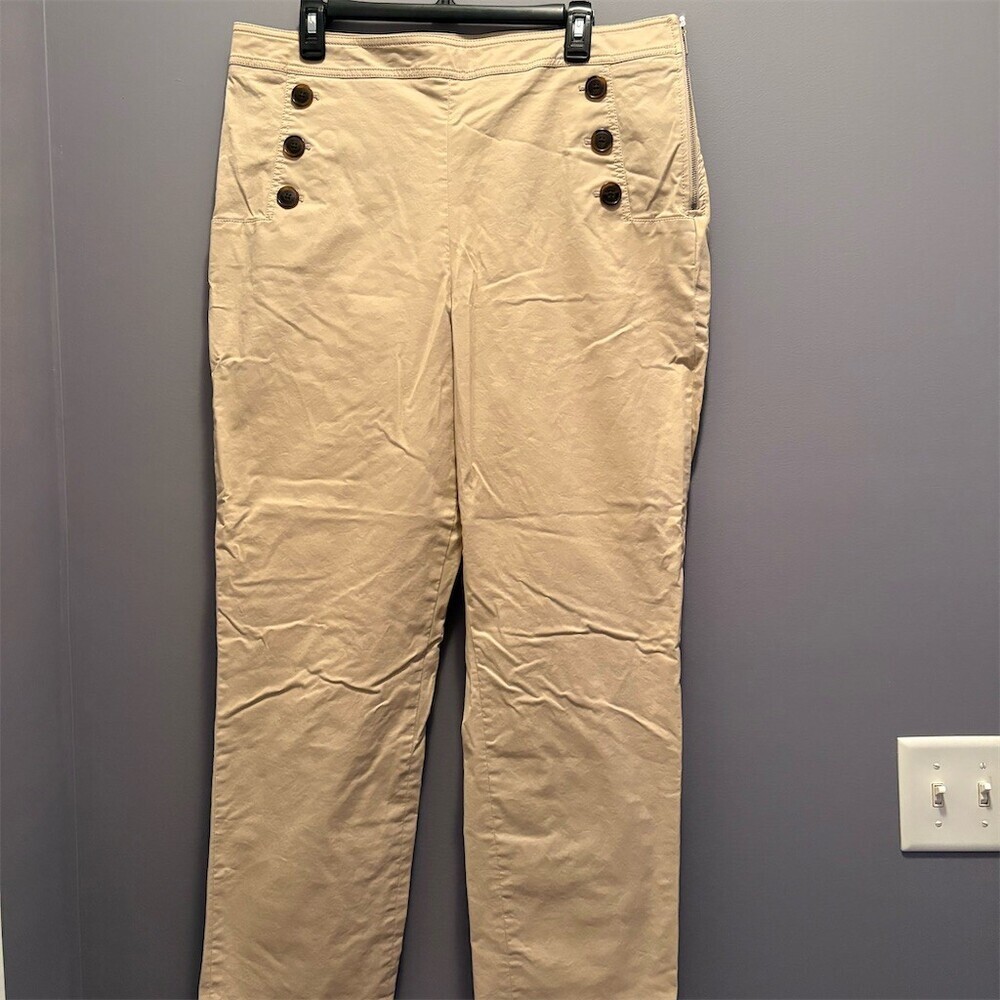 Tommy Hilfiger Sailor Pants Womens 16 Beige High Rise Side Zip Wide Leg